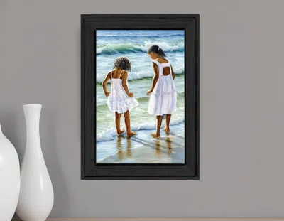 Homezia Two Girls At The Beach 3 Black Framed Print Wall Art