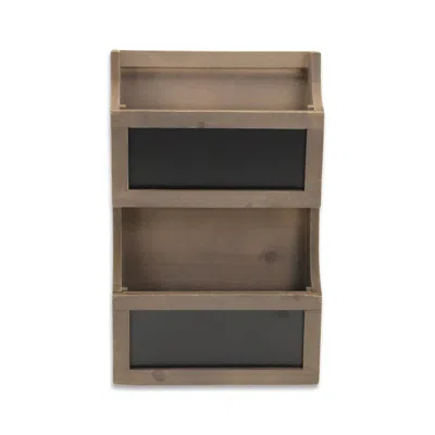 Homezia Two Tier Wooden Chalkboard Wall Storage In Brown