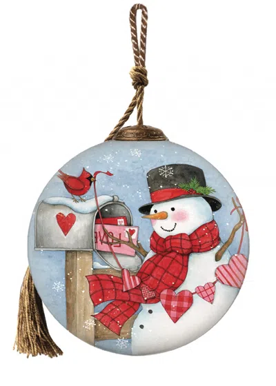 Homezia Valentine Snowman Hand Painted Mouth Blown Glass Ornament