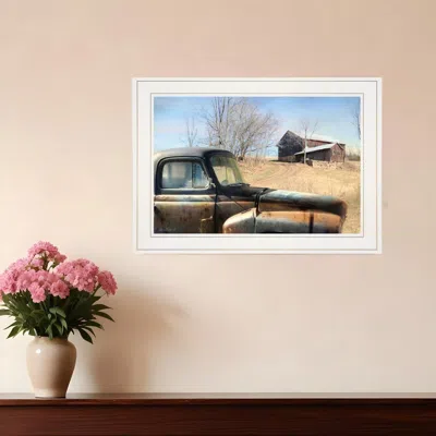 Homezia Vintage Farm Trucks 1 White Framed Print Wall Art