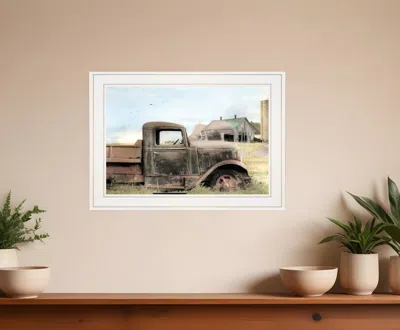 Homezia Vintage Farm Trucks I 1 White Framed Print Wall Art