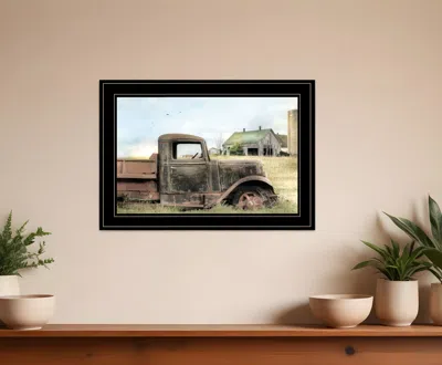 Homezia Vintage Farm Trucks I 2 Black Framed Print Wall Art In Neutral