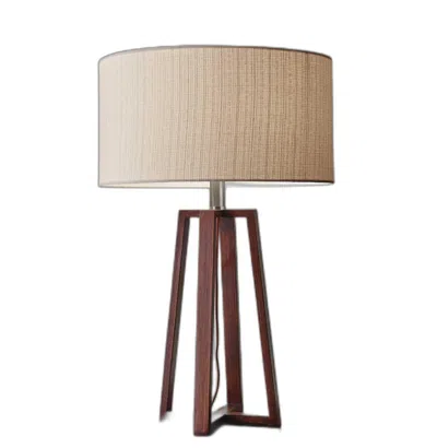 Homezia Walnut Wood Finish Linen Fabric Shade Table Lamp In Brown