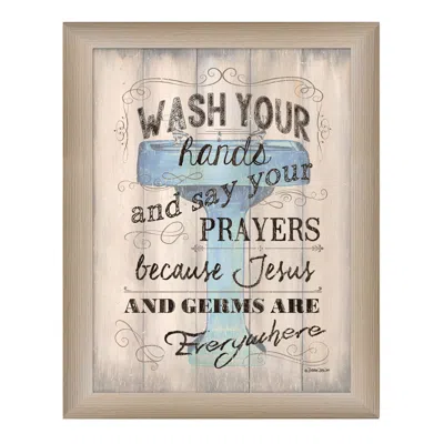 Homezia Wash Your Hands 3 Brown Framed Print Bathroom Wall Art