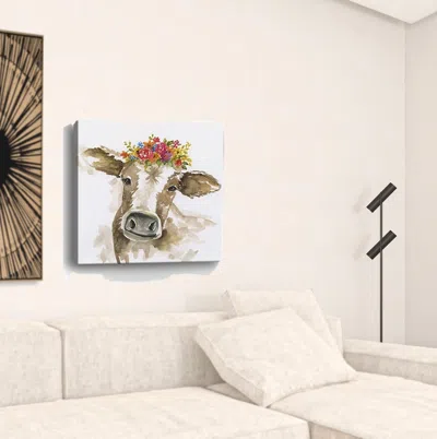 Homezia Watercolor Floral Cow Unframed Print Wall Art In Neutral