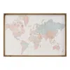 Homezia Watercolor World Map Wood Framed Wall Art