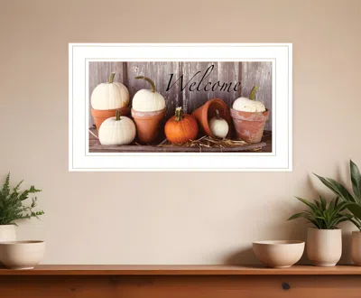 Homezia Welcome Pumpkin Shelf 1 White Framed Print Wall Art