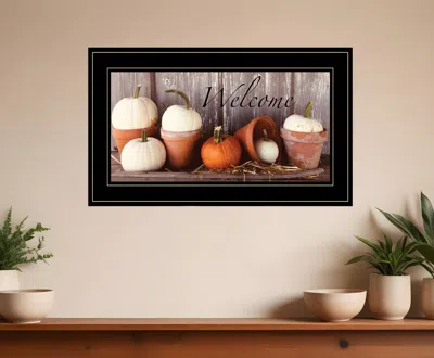 Homezia Welcome Pumpkin Shelf 2 Black Framed Print Wall Art