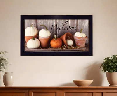 Homezia Welcome Pumpkin Shelf 3 Black Framed Print Wall Art