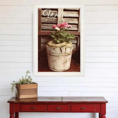 Homezia Welcome Roses 1 White Framed Print Wall Art