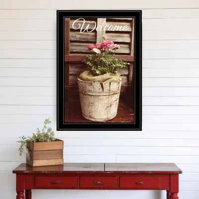 Homezia Welcome Roses 2 Black Framed Print Wall Art In Multi
