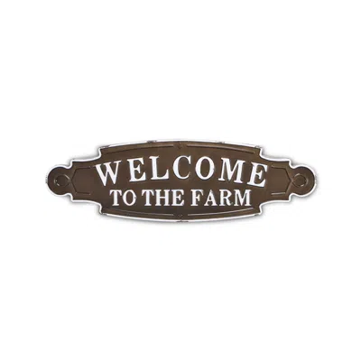 Homezia Welcome To The Farm Lacquered Black And White Metal Wall Art