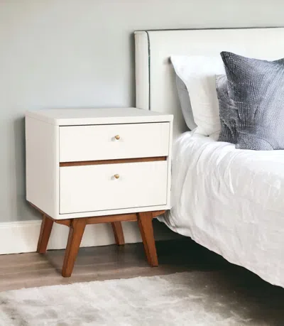 Homezia White And Brown Retro 2 Drawer Nightstand