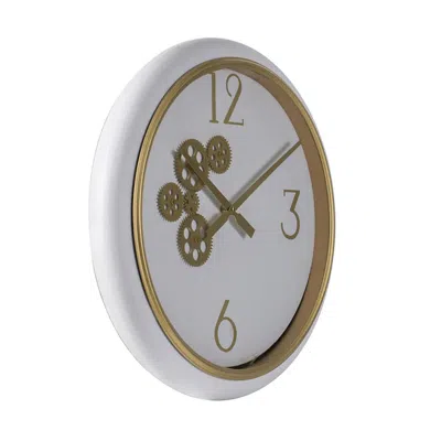 Homezia White And Gold Gears Minimal Wall Clock