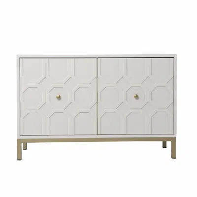 Homezia White And Gold Moroccan Dynasty Two Door Accent Cabinet
