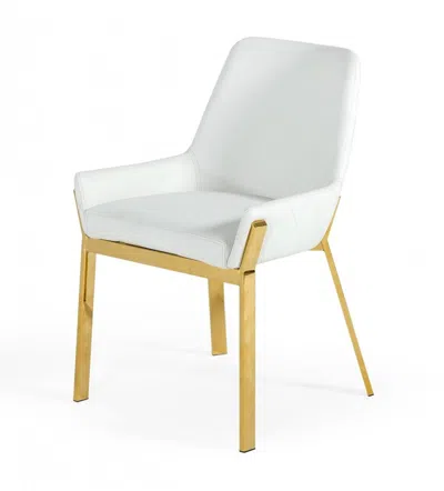 Homezia White And Gold Upholstered Faux Leather Dining Arm Chair