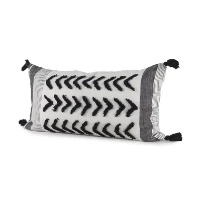 Homezia White And Gray Fringed Lumbar Pillow Cover