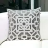 Homezia White And Gray Lattice Velvet Throw Pillow