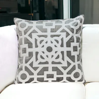 Homezia White And Gray Lattice Velvet Throw Pillow