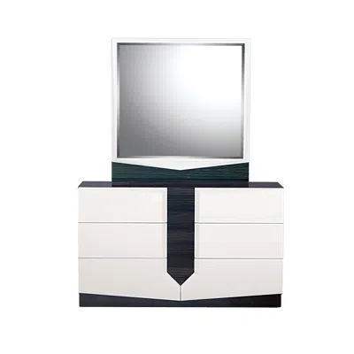 Homezia White And Grey Mirror With Rectangular Wood Trim