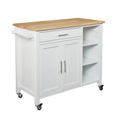 Homezia White And Natural 42" Rolling Kitchen Cart With Storage