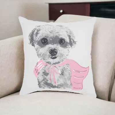 Homezia White And Pink Super Pup Throw Pillow