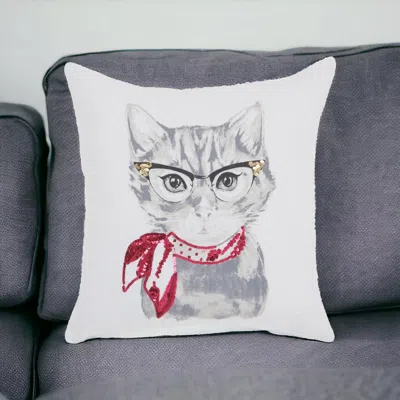 Homezia White And Red Cool Kitty Throw Pillow