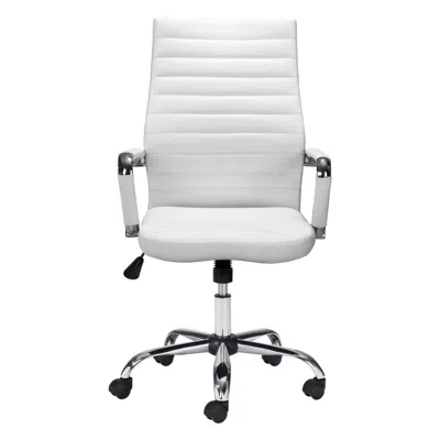 Homezia White And Silver Adjustable Swivel Faux Leather Rolling Conference Office Chair
