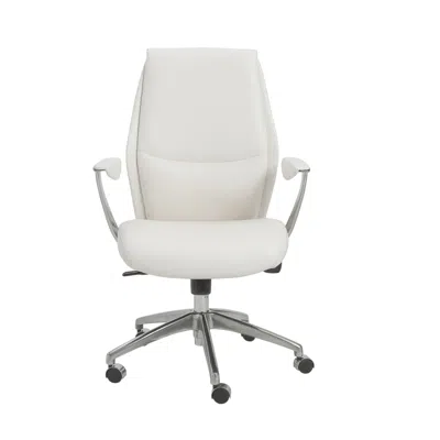Homezia White And Silver Adjustable Swivel Faux Leather Rolling Executive Office Chair