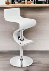 Homezia White And Silver Faux Leather And Metal Low Back Adjustable Height Bar Chair