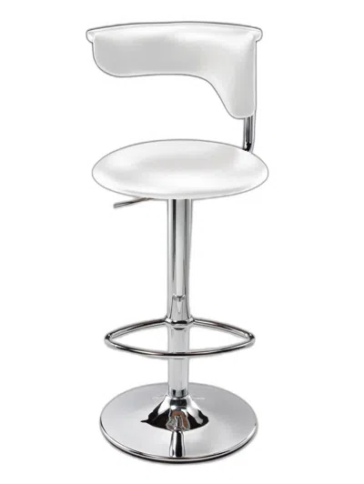 Homezia White And Silver Faux Leather And Metal Low Back Adjustable Height Bar Chair