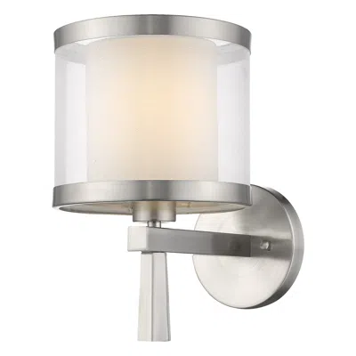 Homezia White And Silver Wall Light With Fabric Shade In Gray