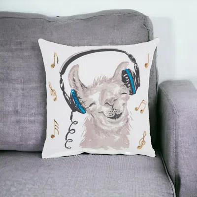 Homezia White And Teal Groovy Llama Throw Pillow
