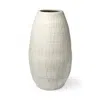Homezia White Embossed Stripes Ceramic Vase