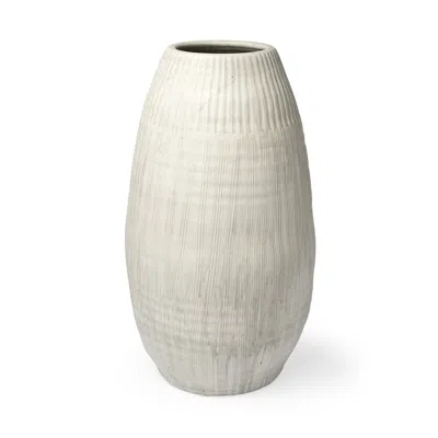 Homezia White Embossed Stripes Ceramic Vase