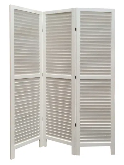 Homezia White Finish Wood Shutter 3 Panel Room Divider Screen In Gray