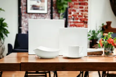 Homezia White Five Piece Square Bone China Dinnerware Set In Multi