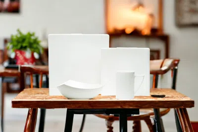 Homezia White Four Piece Square Bone China Dinnerware Set In Multi