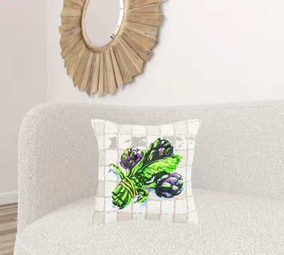 Homezia White Green Artichoke Waffled Throw Pillow