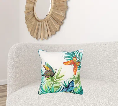 Homezia White Green Butterfly Bliss Decorative Throw Pillow