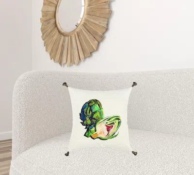 Homezia White Green Embroidered Artichoke Throw Pillow