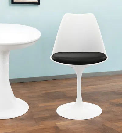 Homezia White Heavy Duty Plastic Dining Side Chair With Black Faux Leather Cushion
