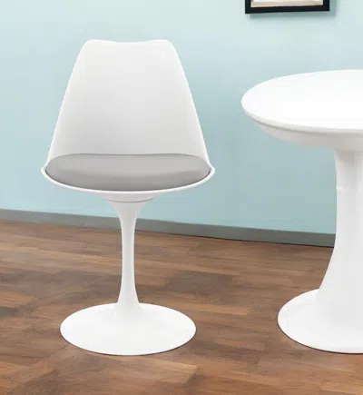 Homezia White Heavy Duty Plastic Dining Side Chair With Gray Faux Leather Cushion