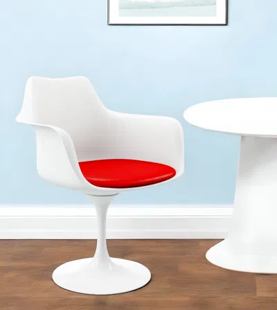 Homezia White Heavy Duty Plastic Swivel Dining Arm Chair With Red Faux Leather Cushion In Purple
