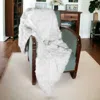 Homezia White Knitted Rabbit Solid Color Plush Reversable Throw