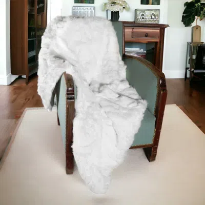 Homezia White Knitted Rabbit Solid Color Plush Reversable Throw