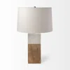 Homezia White Marble And Natural Wood Block Table Or Desk Lamp