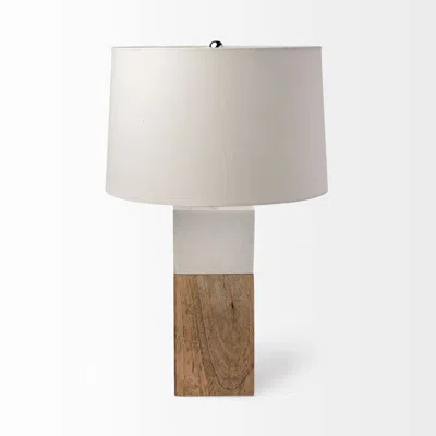 Homezia White Marble And Natural Wood Block Table Or Desk Lamp