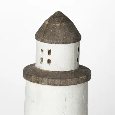 Homezia White Petite Rustic Wooden Lighthouse In Black