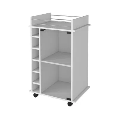Homezia White Rolling Bar Cart With Wine Storage